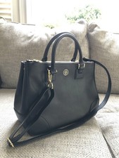 ON SALE Tory Burch Robinson Double Zip Black Leather Tote Bag Retail 575