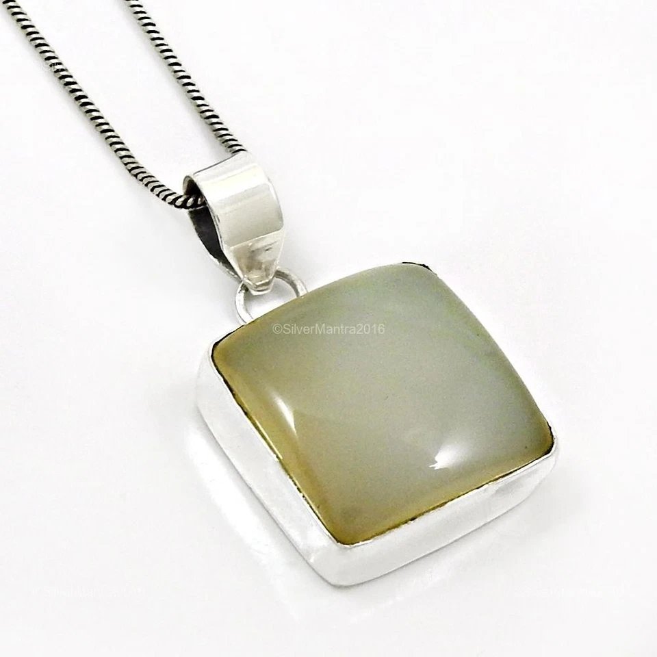 Calcedonio Pietra 925 Argento Sterling Artigianale Lunetta Natale Regalo Unico - Immagine 4 di 4