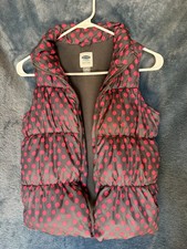 Old Navy Girls Puffer Vest L/G 10-12 Gray Pink Polka Dot Full Zip