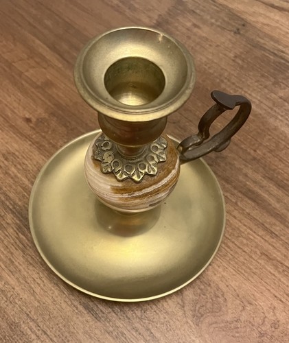 Brass Candlestick Chamber Candle Holder Cottagecore Small Rustic - Picture 8 of 12