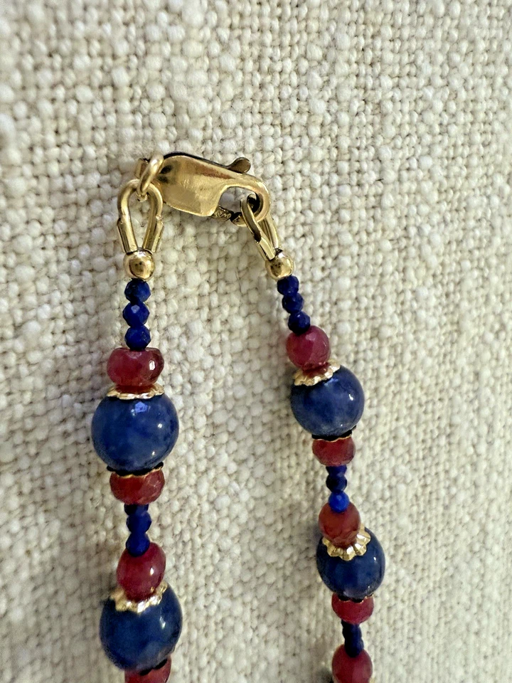 Juego de collar y pendientes 14k GF esmalte cloisonné rubí lapislázuli 18 pulgadas alambre para los oídos Foto 4 de 4