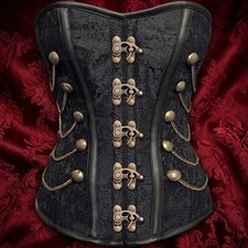 NWT Corset Steampunk Gothic Corset with Chains, Buttons Lace Up Brocade Sz 24