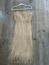 Fringe Midi Embellished Party  Wedding Guest Dress Nude Color Women’s Size 2NWT 