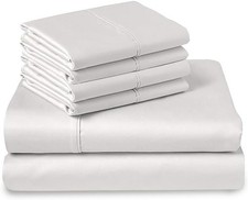 Pure 100 Cotton Bed Sheets Set King Size White, Luxurious 400 Thread Count Long