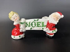 Rare Vintage Lipper & Mann Japan Ceramic Christmas Santa & Mrs Claus NOEL Banner