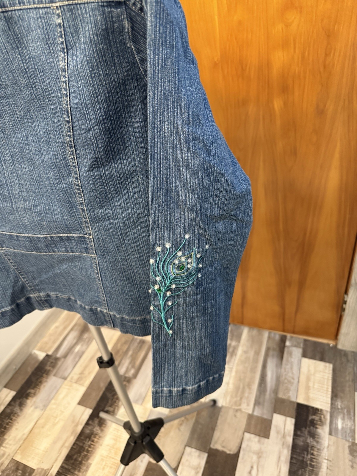 denim Jacket Sequined Size Large Rhinestones Butt… - image 3