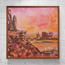 LMNOP Art Original 10x10 Painting Desert Acrylic Western Neo Impressionist Art