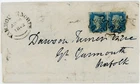 GB QV 1840 TWOPENNY BLUE PAIR on COVER Pl.2 KD KE FAULTS to YARMOUTH from GURNEY