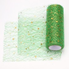 Moon  Star Tulle Rolls Fabric, 6" x 10 Yard Nylon Tulle Ribbon, Green