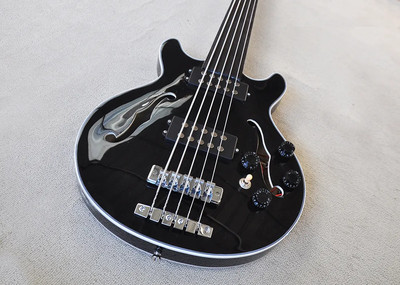 5String Bass Electric Guitar Custom: Semi-Hollow Body Bass with Chrome Hardware