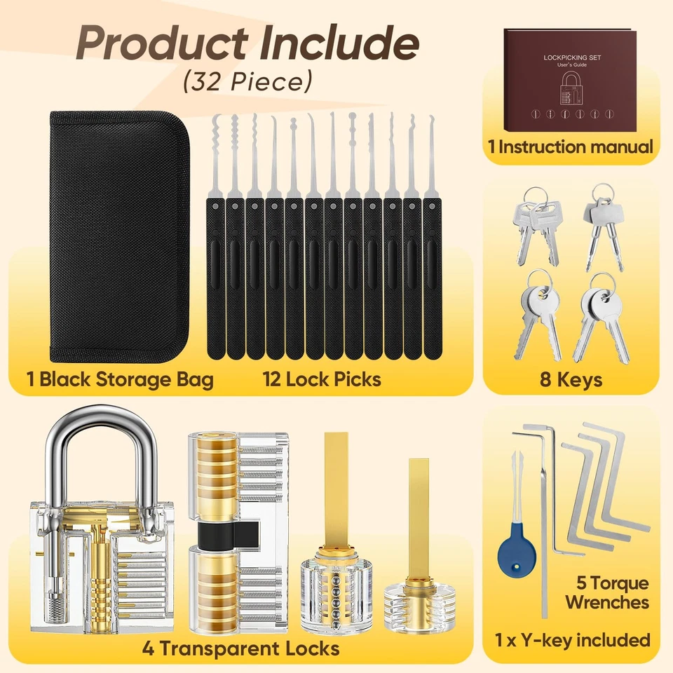Set Fabbro Set Grimaldelli da 32 Pezzi Grimaldelli Lock Picking con 4 - Immagine 2 di 4