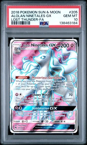 2018 POKEMON SUN & MOON LOST THUNDER #205 FULL ART/ALOLAN NINETALES GX PSA 10