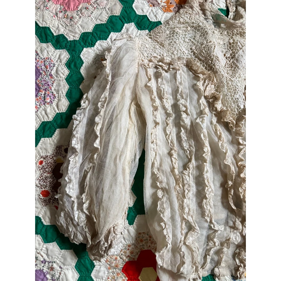 Antigua Blusa Eduardiana Blanca Red Encaje Seda Paneles Crochet Cuello Alto COMO ESTÁ Foto 2 de 4