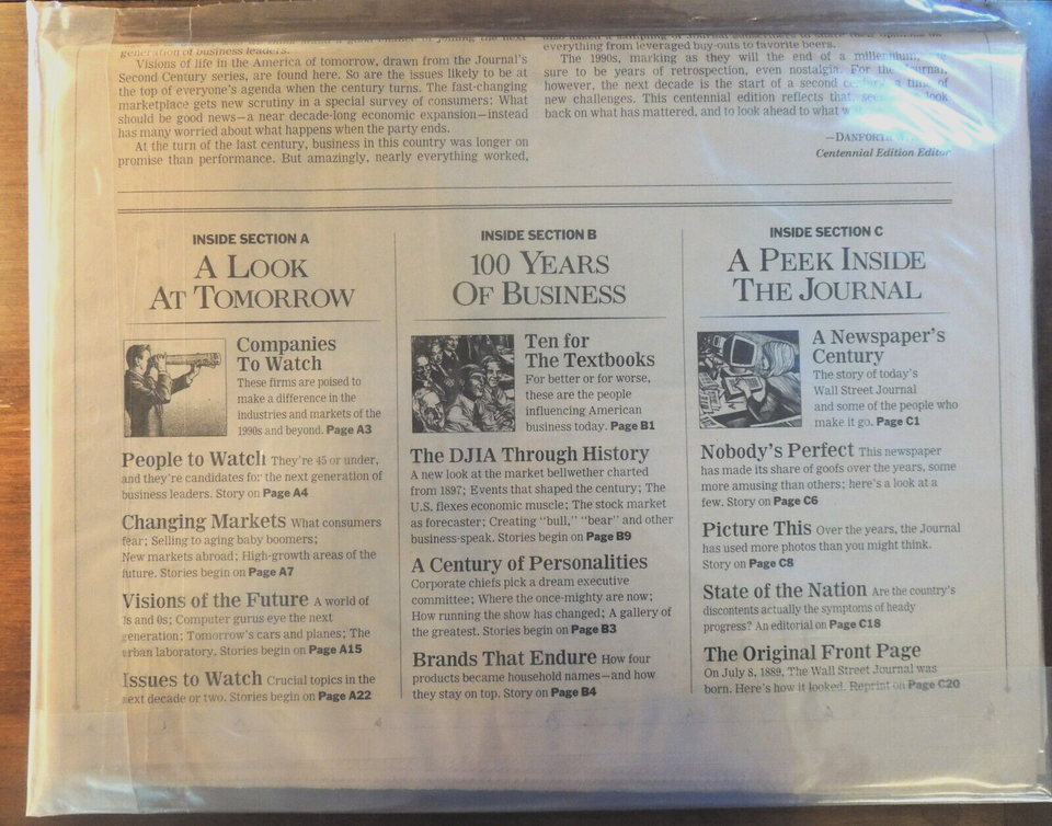 The Wall Street Journal Centennial Edition, 18891989, New, Clean