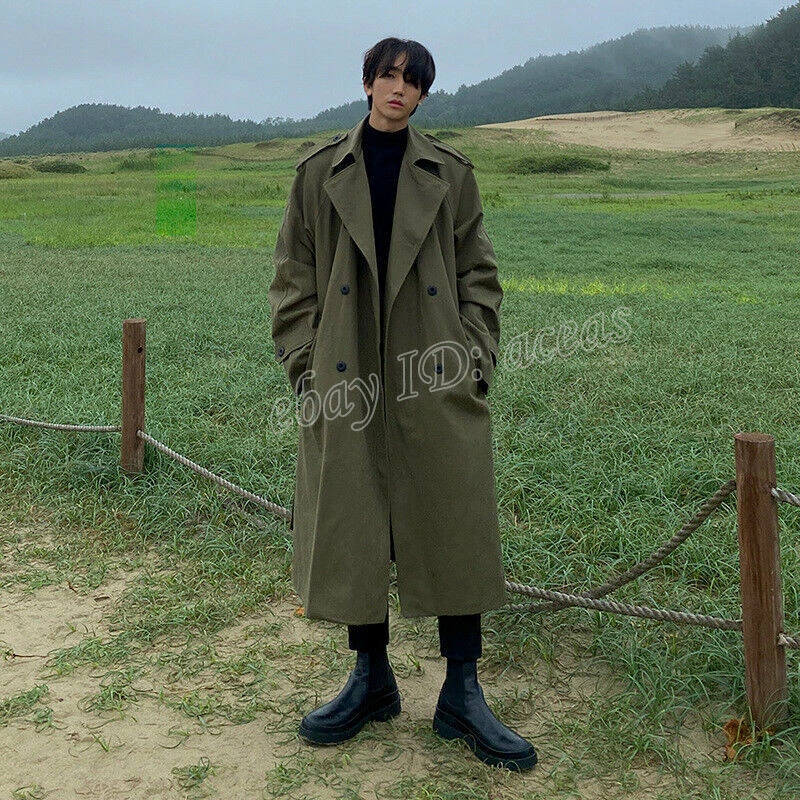 Trench coat militaire pour hommes manteau coupe vent d poussi reur genou double