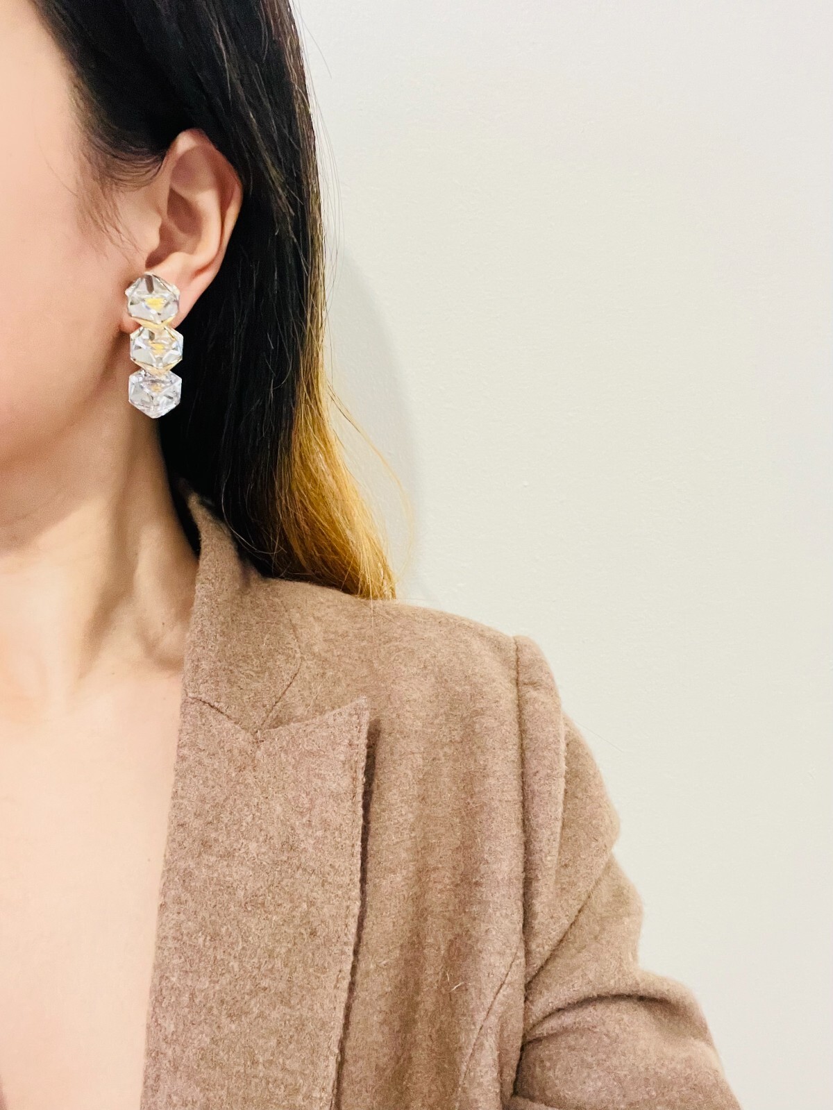 Orecchini Yves Saint Laurent YSL Rive Gauche Vintage 3D Trio Cristalli Cubo Clip