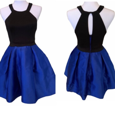 JUNIOR FIT AND FLARE PARTY MINI DRESS BLACK HALTER ROYAL BLUE FLOCKED SKIRT | eBay JUNIOR FIT AND FLARE PARTY MINI DRESS BLACK HALTER ROYAL BLUE FLOCKED SKIRT | eBay
