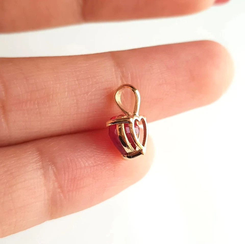 Heart Shape Red Ruby Pendant Gold Plated 925 Silver Dainty Jewelry Gift For Love - Image 4 of 4