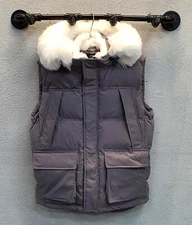 Jordan Craig Men's YUKON FUR LINED CHARCOAL GREY PARKA VEST PUFFER BUBBLE RETRO