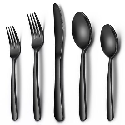 20 Pcs Black Silverware Set, Food-Grade Stainless Steel Flatware Set for 4, S...