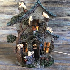 Vintage Halloween Haunted House Lighted Ghosts Pumpkins Decorated 10" x 8.5"