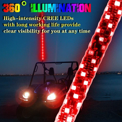 1PC 2FT Spiral LED Fat Whip Light Antenna RGB Chasing For Can-am X3 RZR UTV ATV - Picture 17 of 18