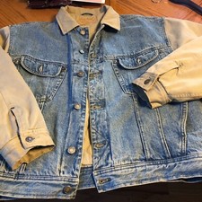 MENs Vtg Gap 1969 Model Denim Blue Jean Khaki Bomber Jacket Lined, M-Large