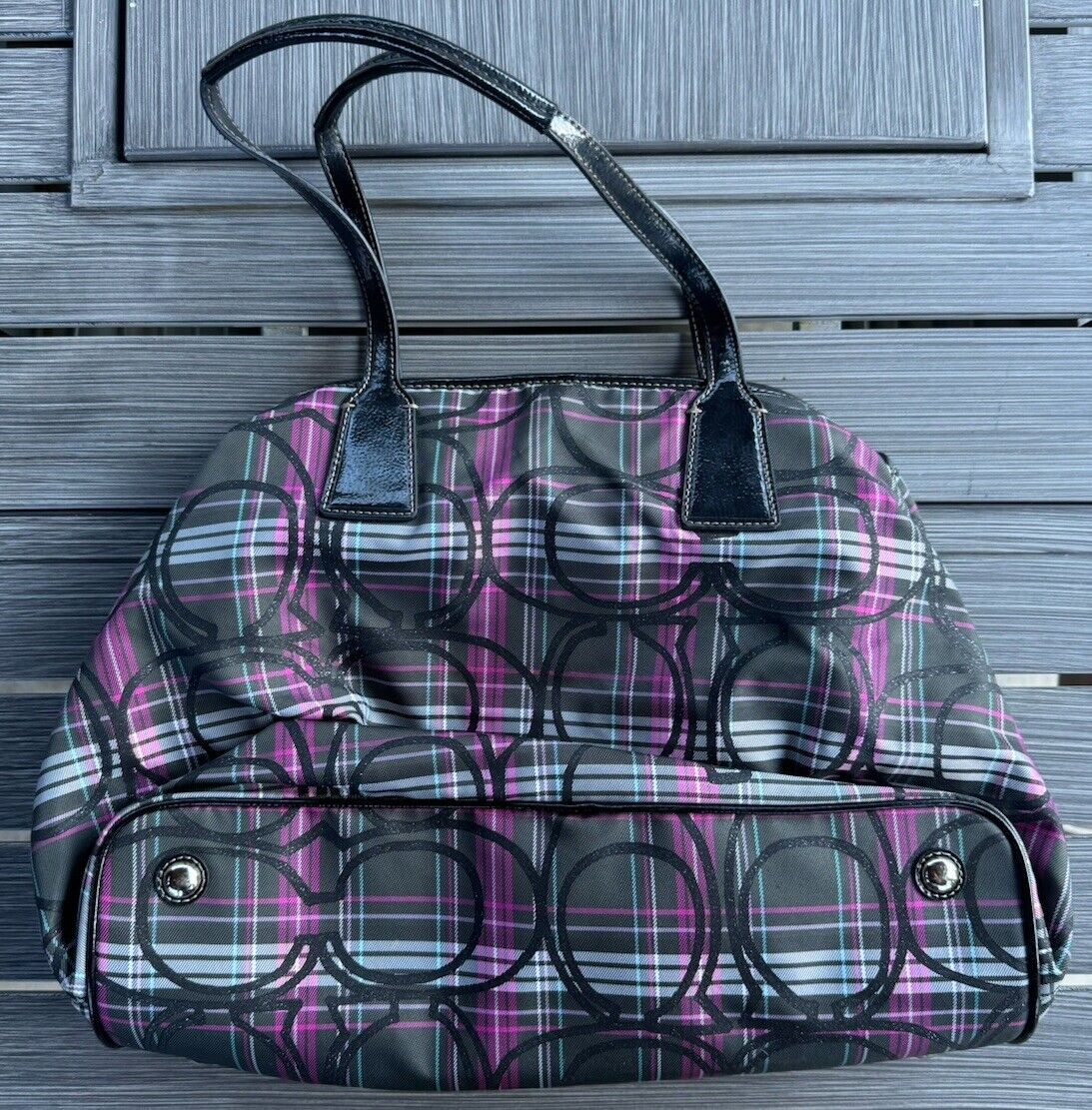 Vintage Coach Signature Tartan Plaid Pink & Black Satchel Vintage Coach Signature Tartan Plaid Pink & Black Satchel