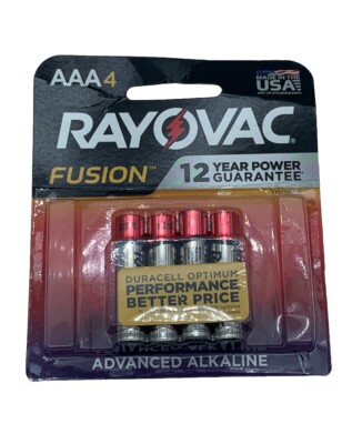 Rayovac AAA Fusion Advanced Alkaline Batteries, 4 Pack, Expires 12/2033