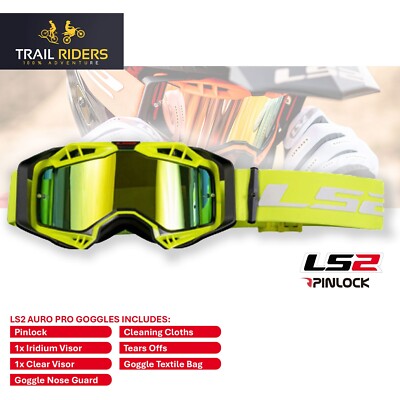 LS2 Aura Pro Pinlock Goggles with Iridium Lens for Off Road Adventure Enduro MX