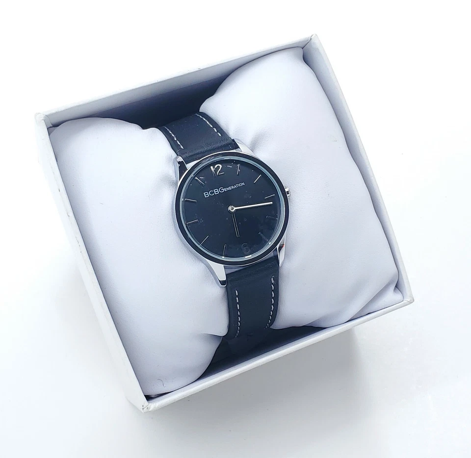 Women's BCBGeneration Silver Tone Black leather Band BCBG Watch 33mm GN50727003 - image 2 of 4