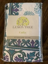 Lemon Tree Cadiz One Standard Sham Quilted White Turquoise Purple 20" x 26" New
