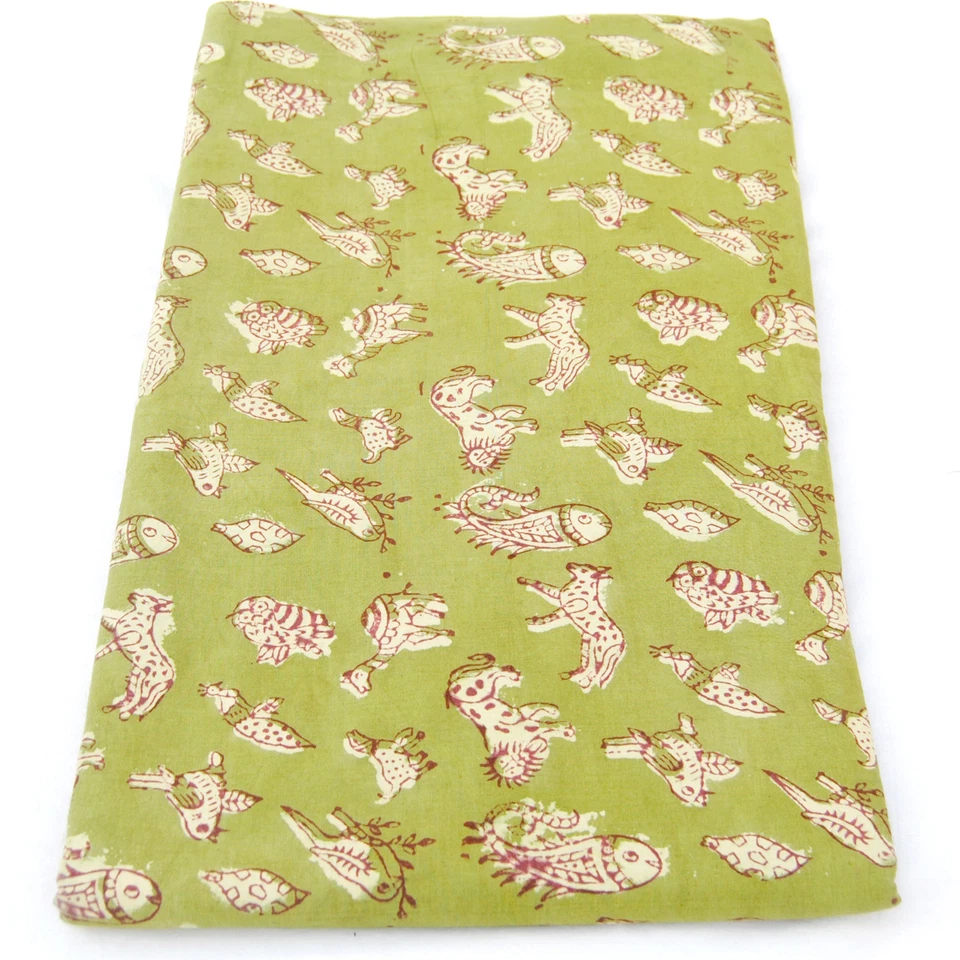 Material artesanal de tela 100 % algodón estampado animal bloque mano indio AB Foto 2 de 4