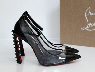 sz 6 / 36 Christian Louboutin Black Patent PVC Clear Spike Ankle