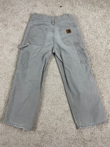 Carhartt Carpenter Pants Boys 22x22 Canvas Relaxed Fit Straight Leg Pockets Gray - Picture 2 of 15