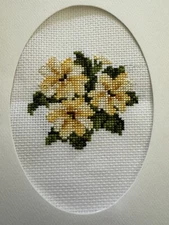COMPLETED FINISHED CROSS STITCH CARD "PRETTY YELLO FLOWERS 2”