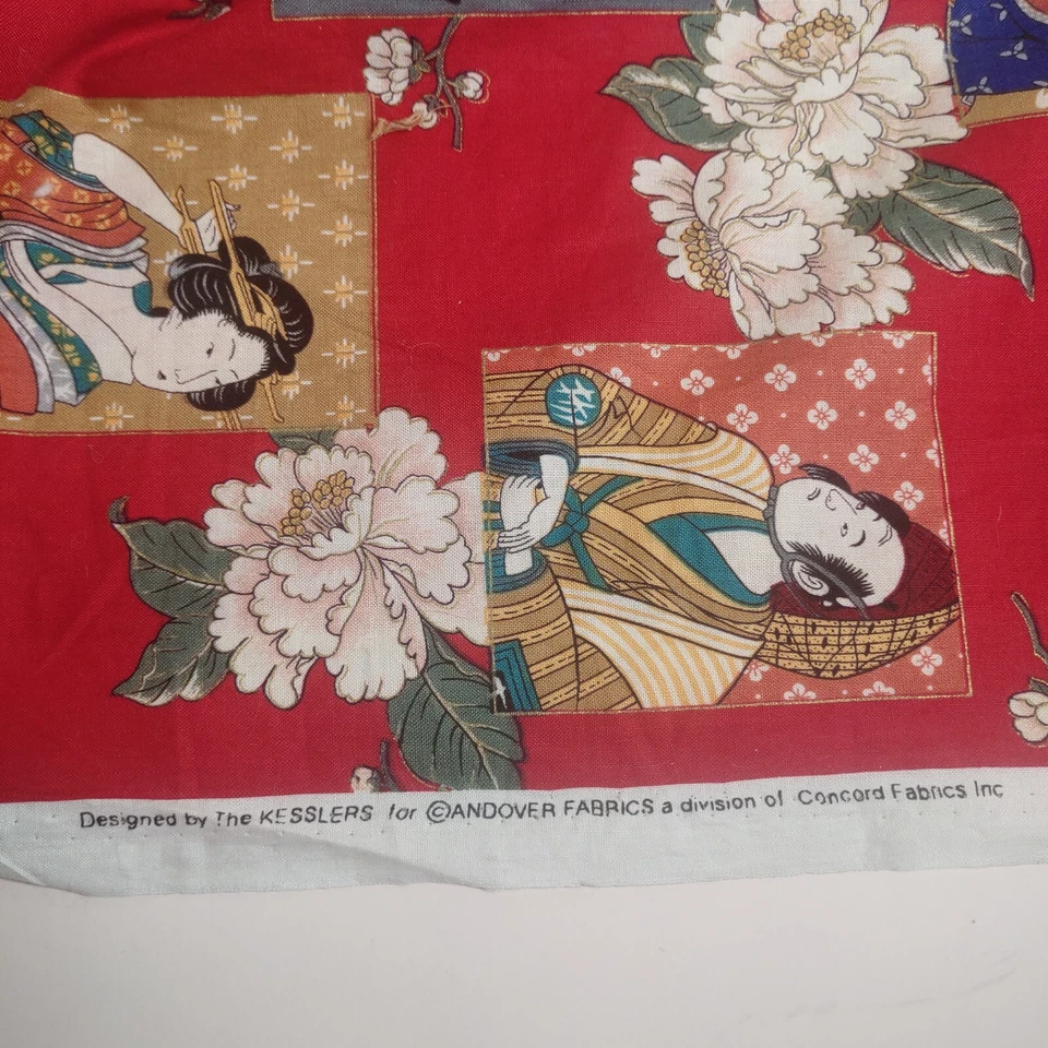 Cotton Print Fabric by Andover Fabrics Red Asian Design 4 Yards - Image 3 of 4