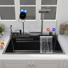 Stainless Steel Single Slot Digital Kitchen Sink Faucet Flying Rain Waterfall