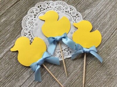 Yellow Ducky Cupcake Toppers - Set of 12 - Baby Shower Food Picks 