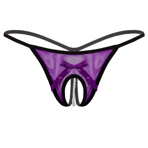 Women See-through Mesh G-String Thong Open Crotch Pearl Brief Lingerie Underwear - Picture 17 of 44