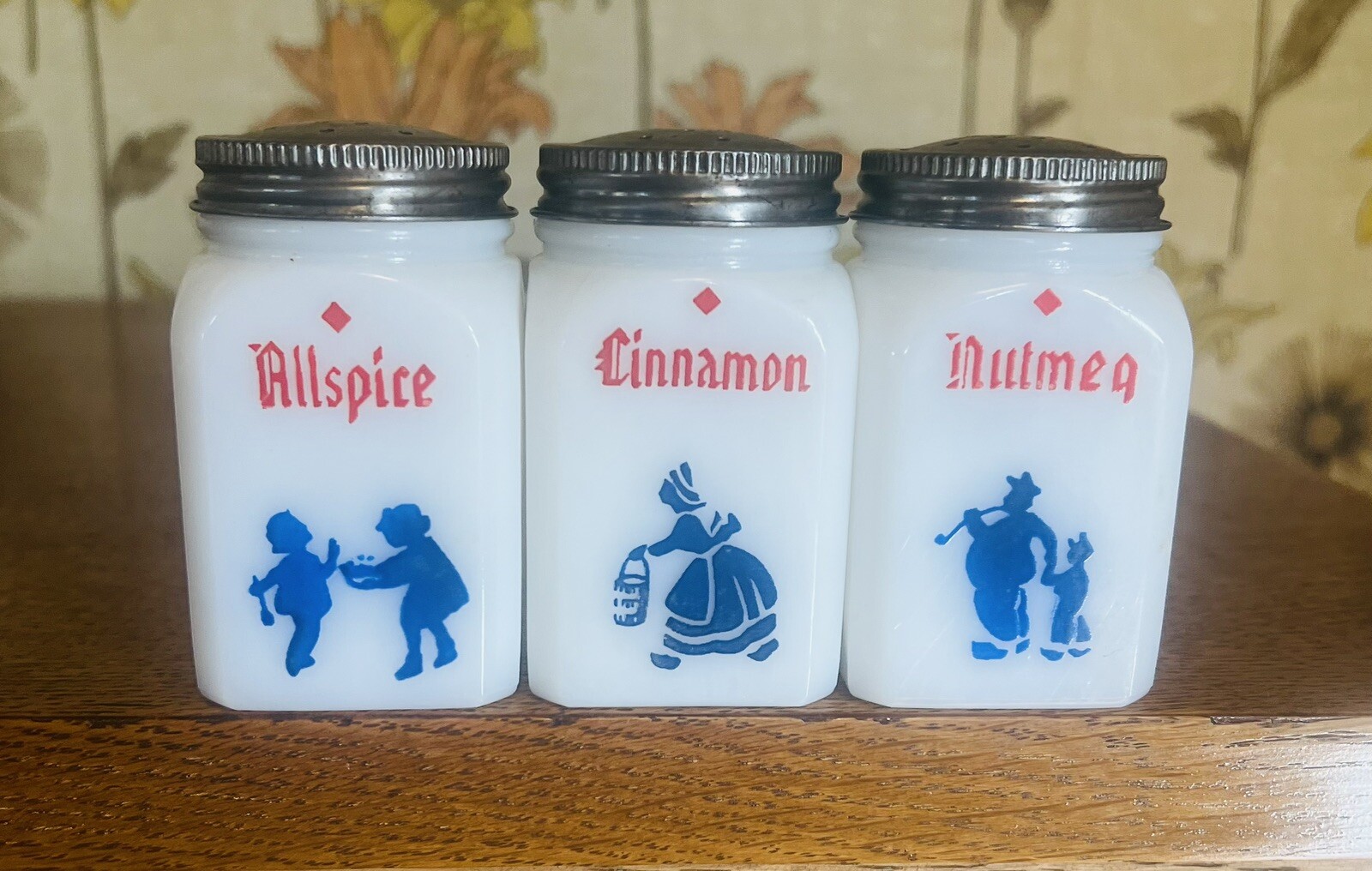 Vintage Hazel Atlas Milk Glass Spice Shakers Dutch Set AllSpice