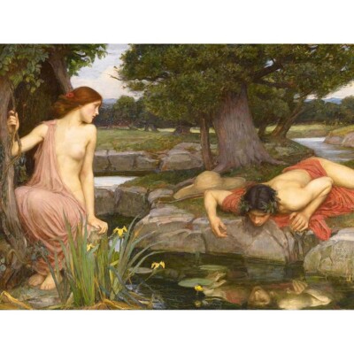 John William Waterhouse Echo Narzisse Altmeister Gemälde 12x16 gerahmter Druck