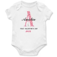 Personalised Name and Initial 1st Valentines Day Babygrow Baby First Mummy Mu...