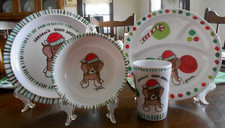 Woof! 2 Plates (1 sectional), 1 Cereal Bowl, & 1 Tumbler Citrus Grove Melamine !