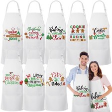 8 Pack Christmas Matching Aprons for Couple Family, White