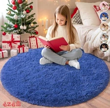 Round Shaggy Rugs Kid Friendly Fluffy Shag Area Rug Living Room Bedroom Carpet
