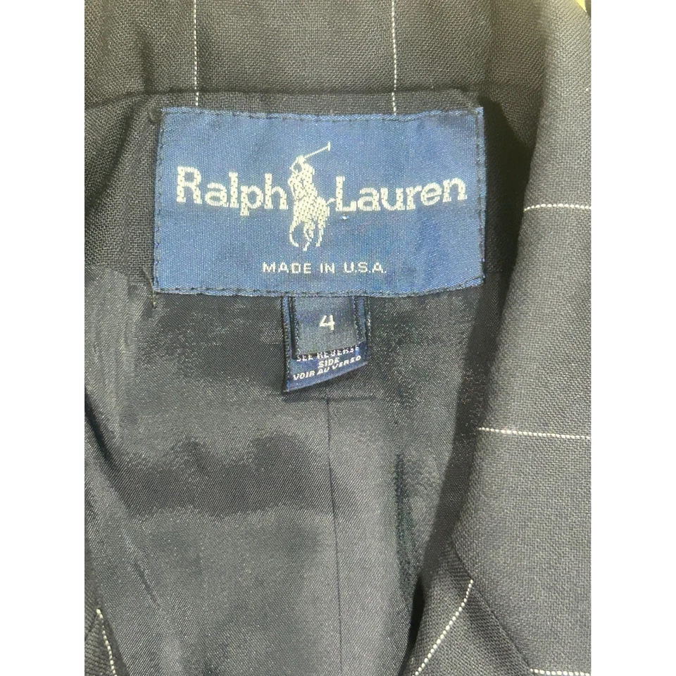 Blazer Ralph Lauren Vintage Mujer Doble Pecho Lana Rayas Azul Marino 4 EE. UU. Foto 4 de 4