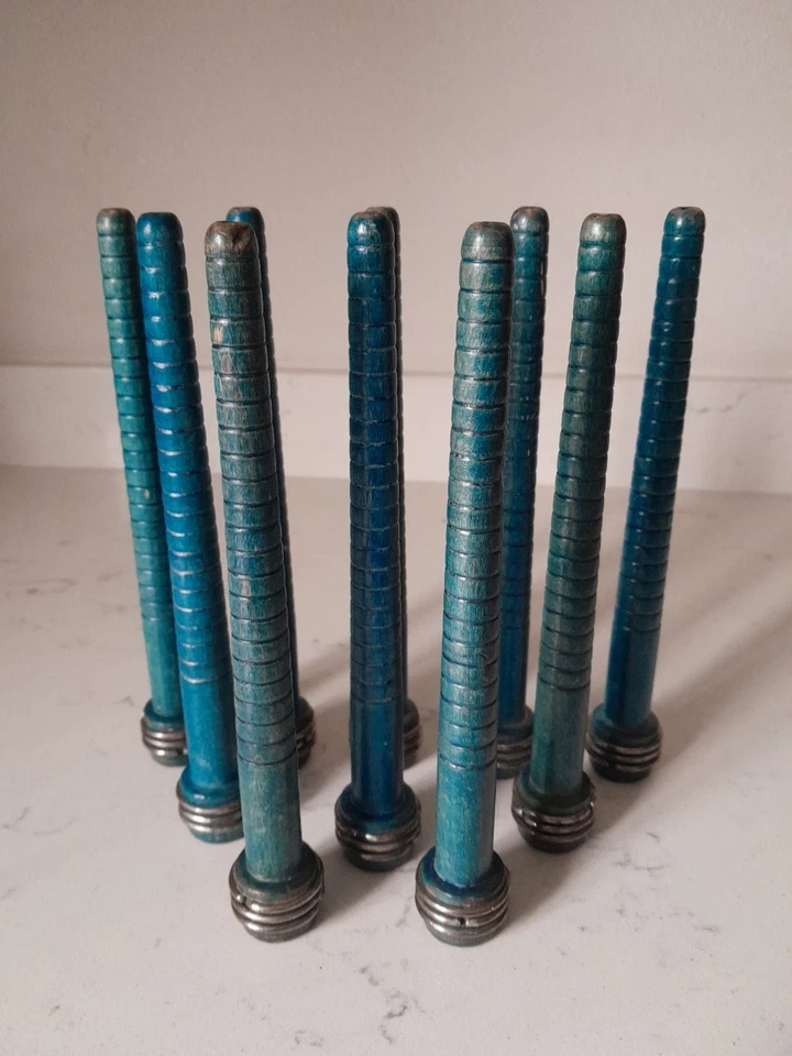Antique Wood Bobbins Spools Wooden Industrial Style Spindles 8.5" 10 Pc Quills - Image 2 of 4