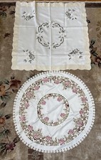 Set Of 2 Embroidered Floral Table Cloths Square 33.5X 33.5 Round 31.5 Diameter