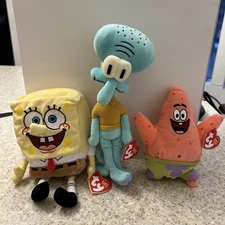 2004 - Vintage TY Beanie Babies - SpongeBob SquarePants,  Patrick & Squidward